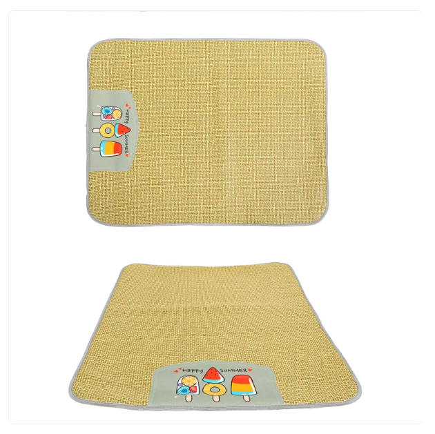 Pet cooling mat made from natural rattan, designed for dogs and cats to stay cool during summer.