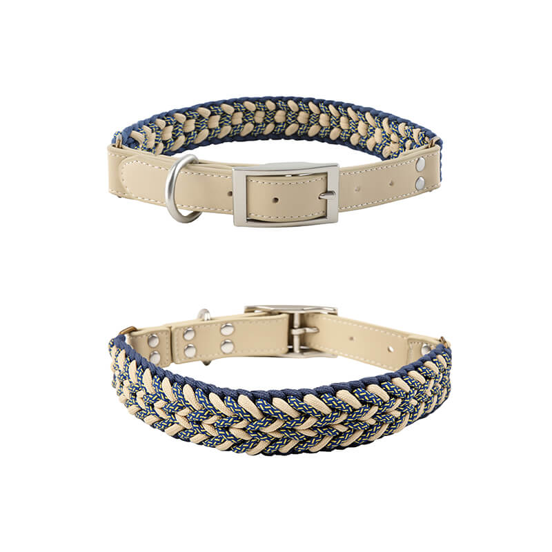 Heavy-duty hemp rope leash with comfortable leather handle and anti-pull collar