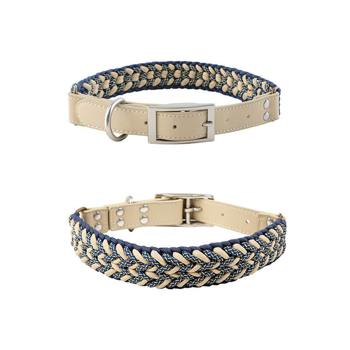 Heavy-duty hemp rope leash with comfortable leather handle and anti-pull collar