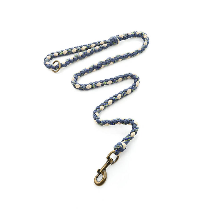 Anti-pull control set: braided hemp rope leash and secure leather dog collar