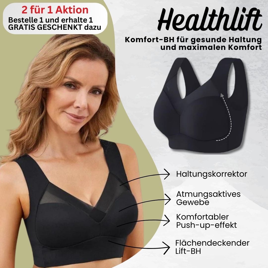 "Bügelloser Komfort-BH in Beige, ergonomisch, nahtlos, mit gepolsterten Trägern, ideal für besseren Halt und Körperhaltung."