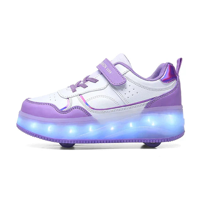 Bunte kinderfreundliche LED Rollschuhe, orthopädisches Design, vier Räder, modisch und funktional, für sicheren Spaß.