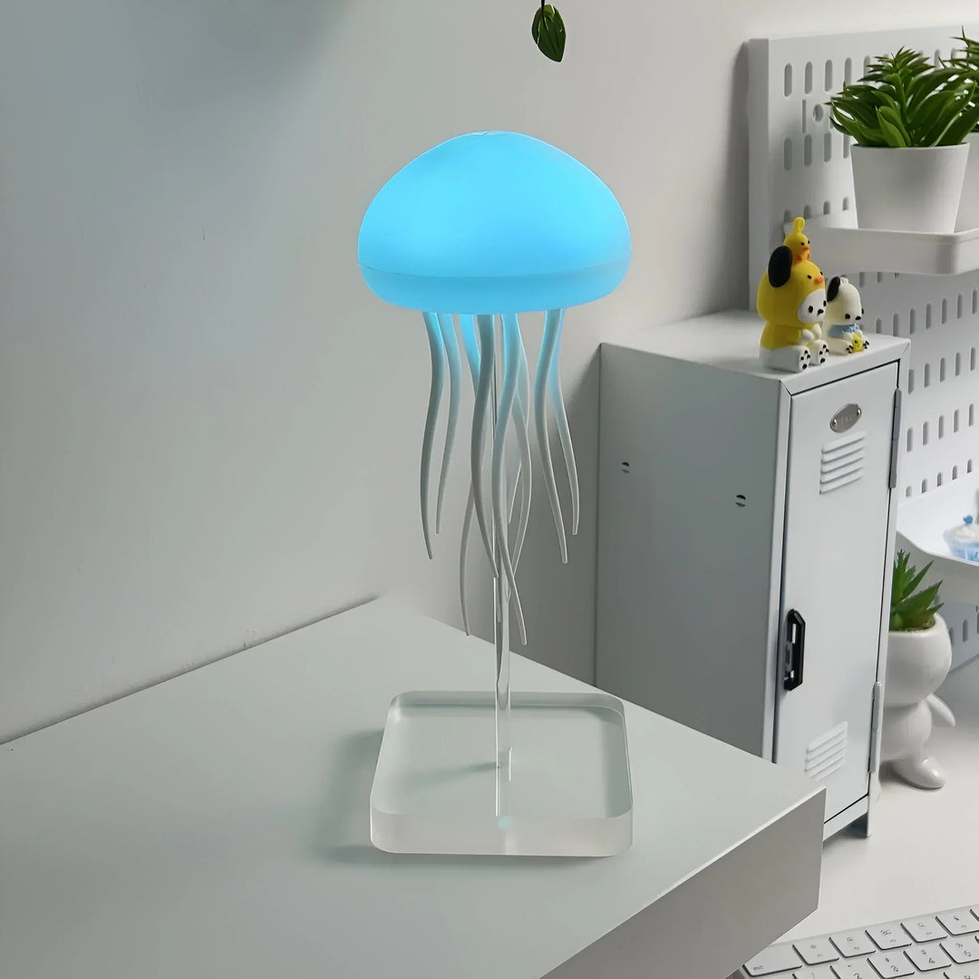 "Bunte LED Quallenlampe mit lebensechten Bewegungen, vielseitigen Farben, ideal zur Deko und Stressabbau im Wohnzimmer."