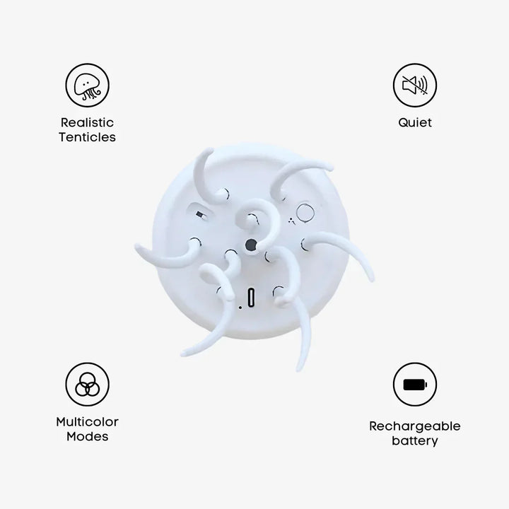 "Bunte LED Quallenlampe mit lebensechten Bewegungen, vielseitigen Farben, ideal zur Deko und Stressabbau im Wohnzimmer."