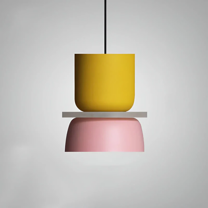 "Bunte Macaron LED Pendelleuchte: Farbige, energiesparende Deckenlampe aus Metall, ideal für moderne Wohnräume."
