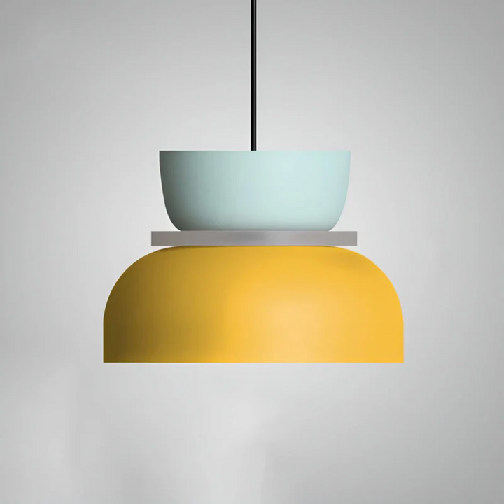 "Bunte Macaron LED Pendelleuchte: Farbige, energiesparende Deckenlampe aus Metall, ideal für moderne Wohnräume."