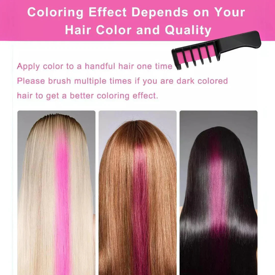 "Bunter waschbarer Haarkreide-Kamm für kreative Haar-Highlights und einfaches Styling, ideal für temporäre Farbveränderungen.