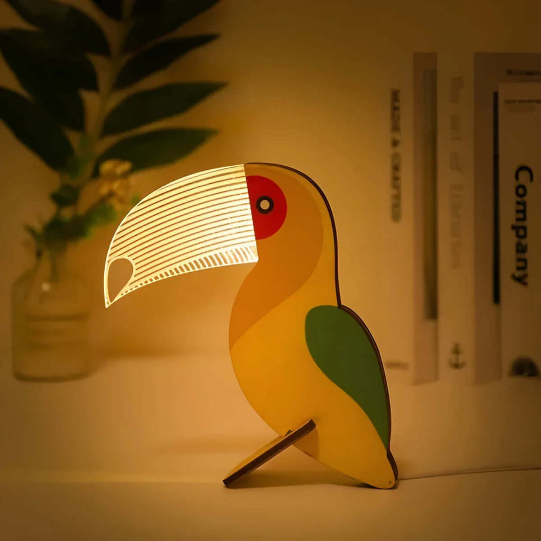 Kinder Nachttischlampe Holz Dekolampe LED Tiermotiv
