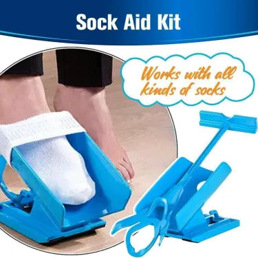 Daily living aid: a practical sock helper for elderly or those with limited mobility to dress independently.
