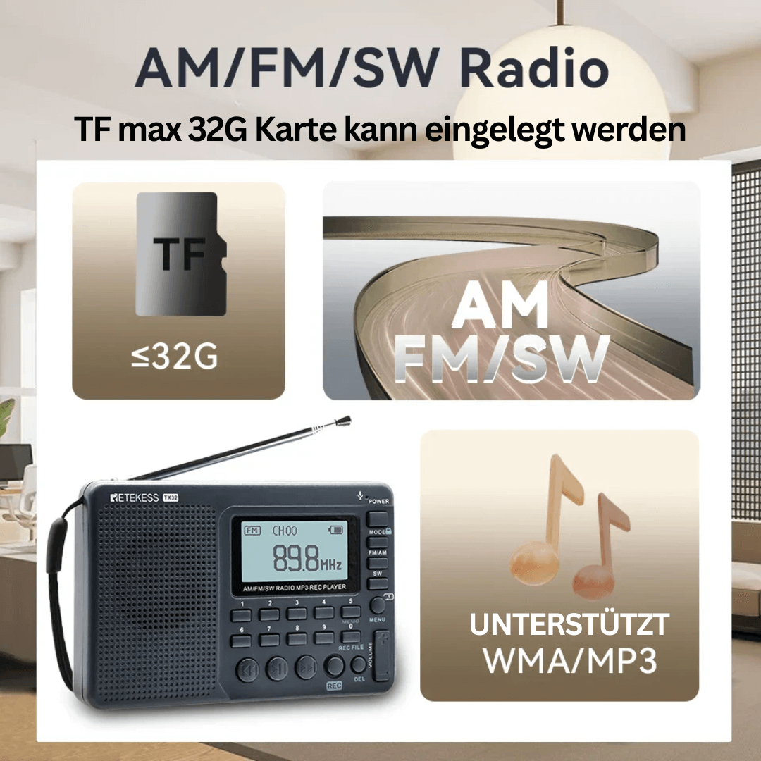 Tragbares Multiband-Radio mit Aufnahmefunktion
