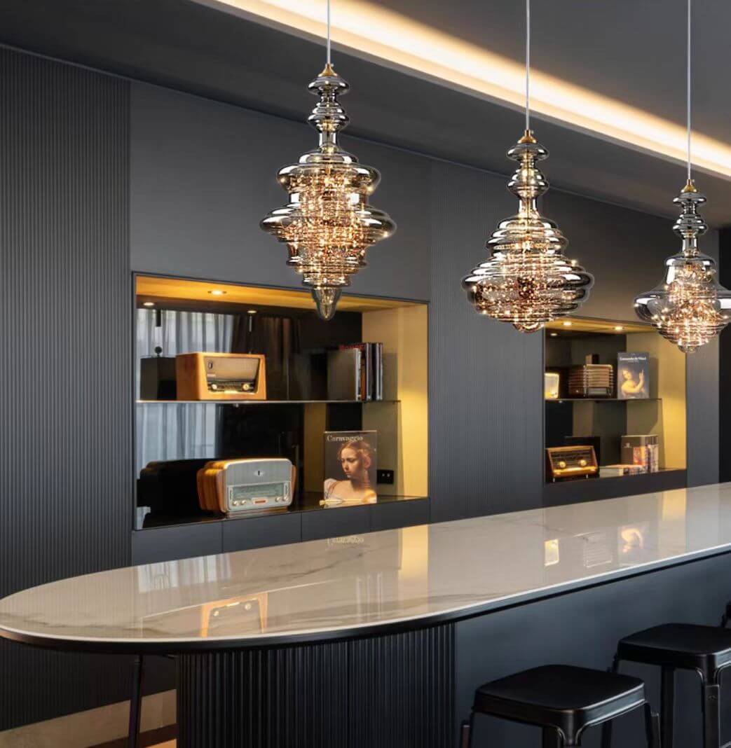 Moderne Glas-Pendelleuchte Sternenhimmel Grau