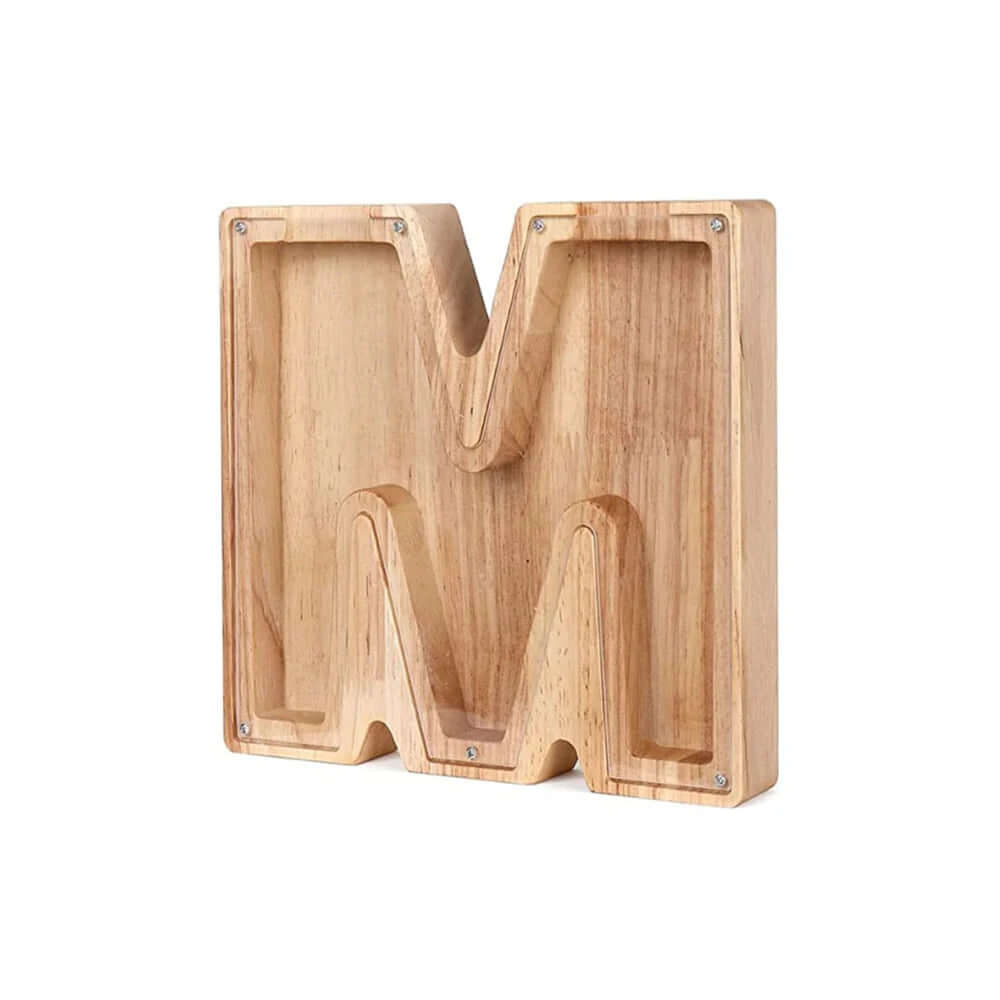 Holz Sparschwein mit Sichtfenster - Alphabet-Design