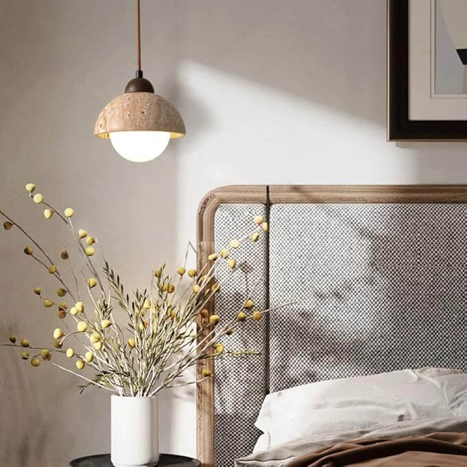 Designer Hängeleuchte Marmor & Holz