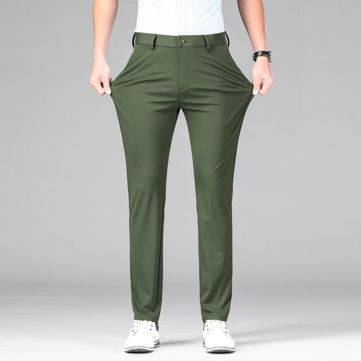 Men's slim fit performance trousers, offering comfort with stretch fabric.