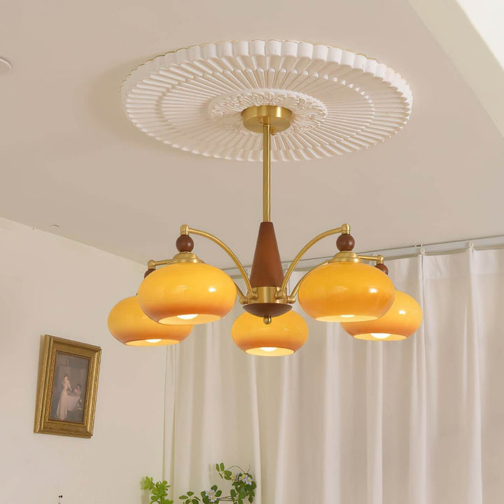 Retro Kronleuchter Holz & Messing