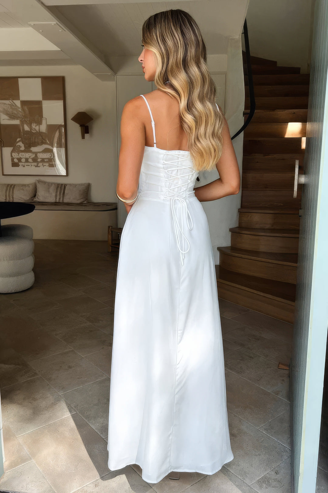 Gorgeous sleeveless A-line maxi dress for women, tie-front style. Comfortable for summer party wear.