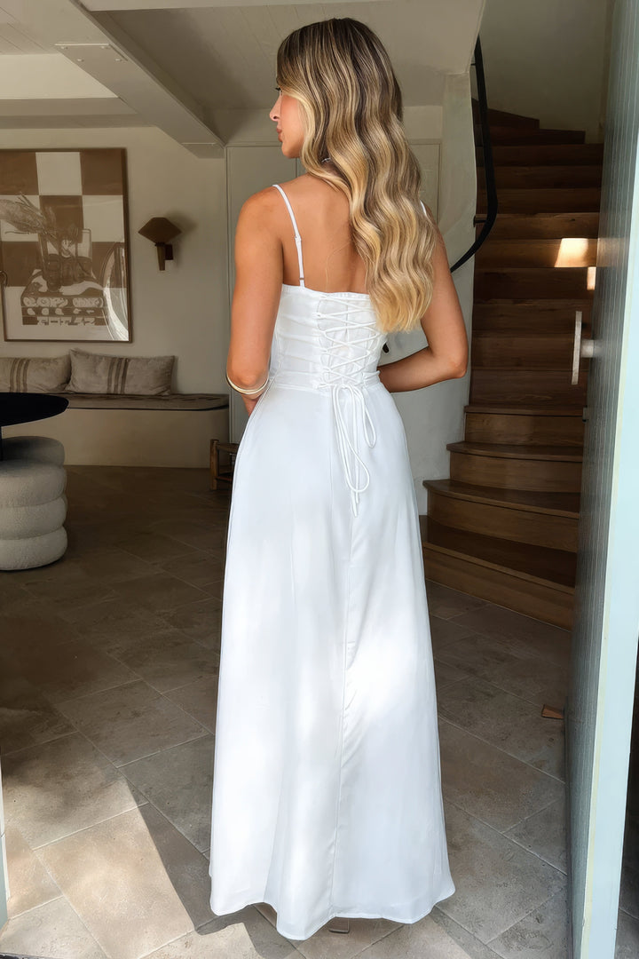 Gorgeous sleeveless A-line maxi dress for women, tie-front style. Comfortable for summer party wear.