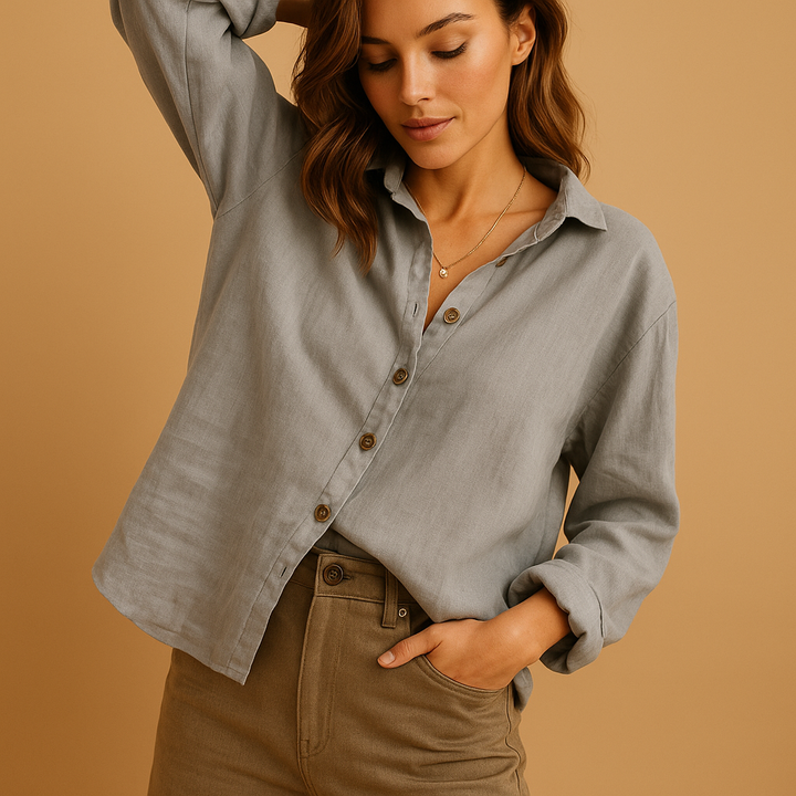 Chic women's versatile plain blouse, an essential everyday top for stylish and comfortable fashion. Feminine wear.