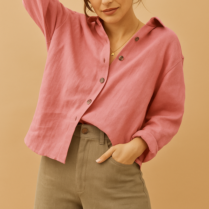 Feminine women's stylish blouse, a versatile and comfortable everyday top. Chic fashion wardrobe essential.