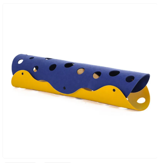 Gray flexible cat tunnel toy with engaging peek holes, perfect for feline enrichment and active playtime.