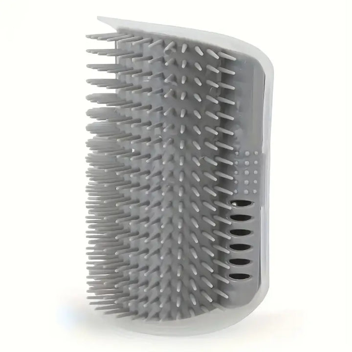 Self-grooming cat brush designed for corners, includes catnip to attract and soothe felines