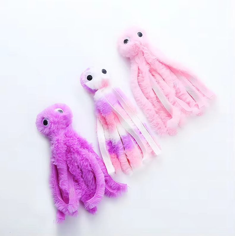 Catnip octopus plush toy, an engaging and soft toy for cats to bat and chase during playtime.