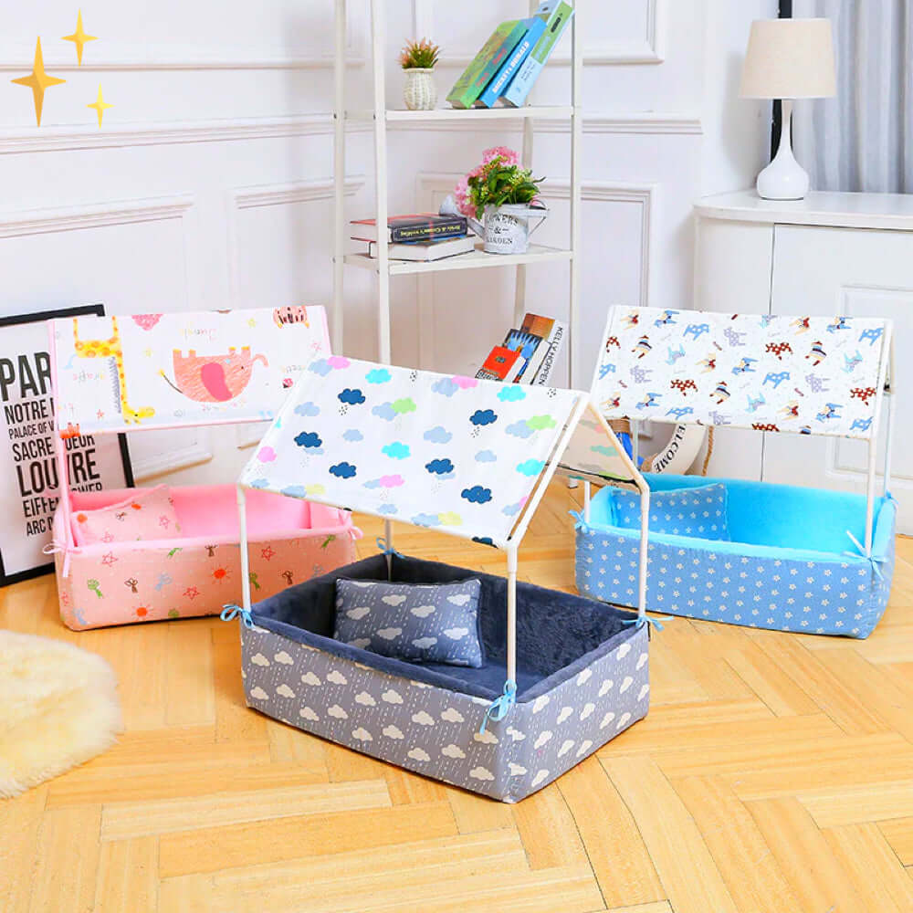 Kuschelige Fleece-Schlafhöhle mit Dach und Kissen