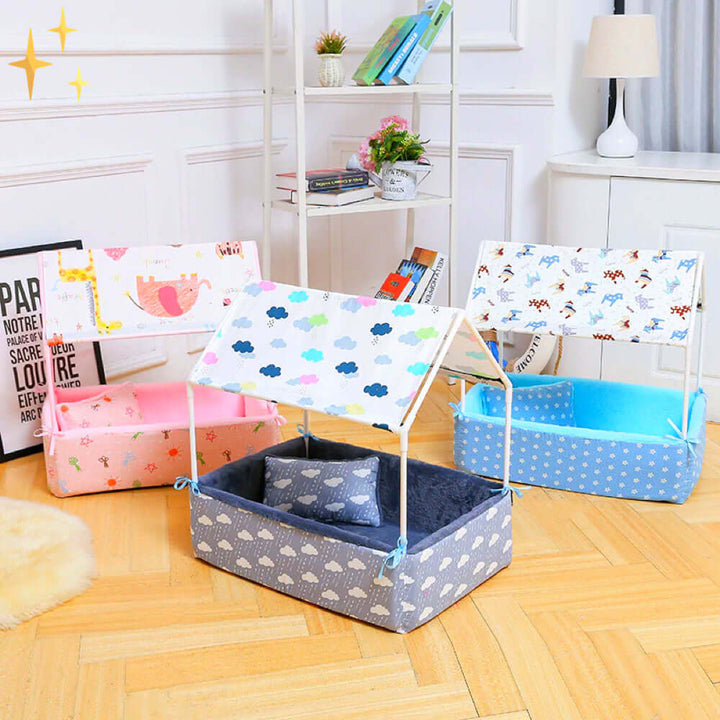 Kuschelige Fleece-Schlafhöhle mit Dach und Kissen