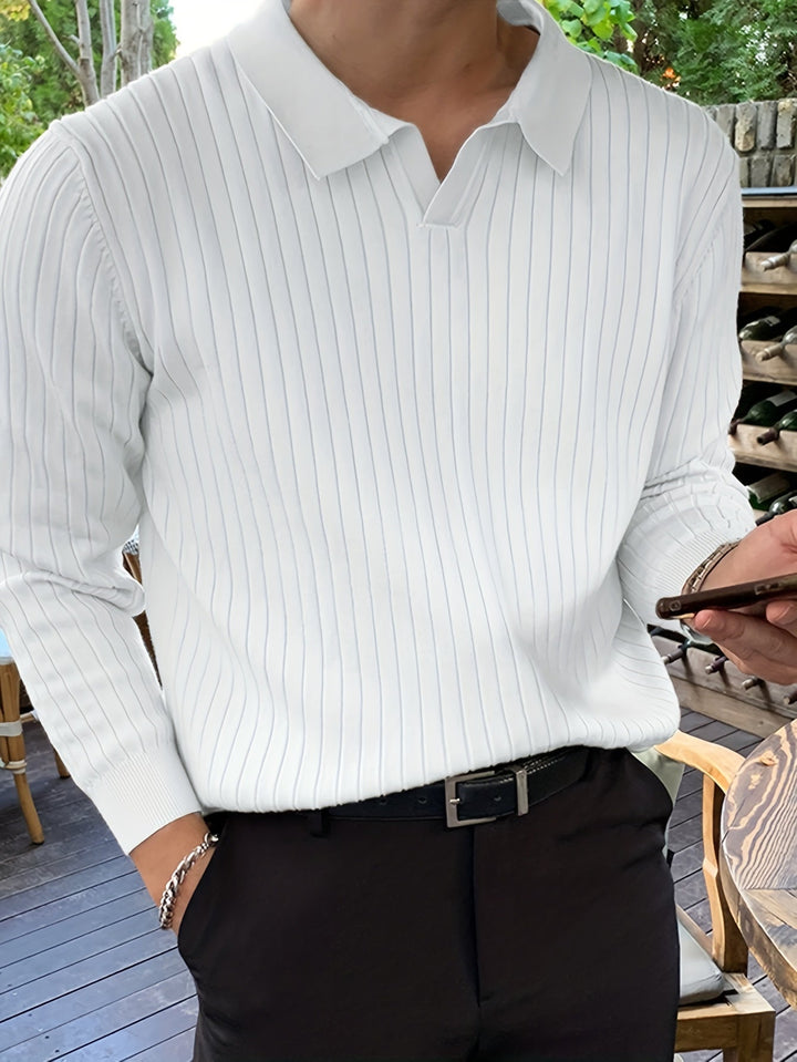 Men's Vienna Ribbed Knit Polo Shirt in a classic fit, perfect for smart casual occasions.
