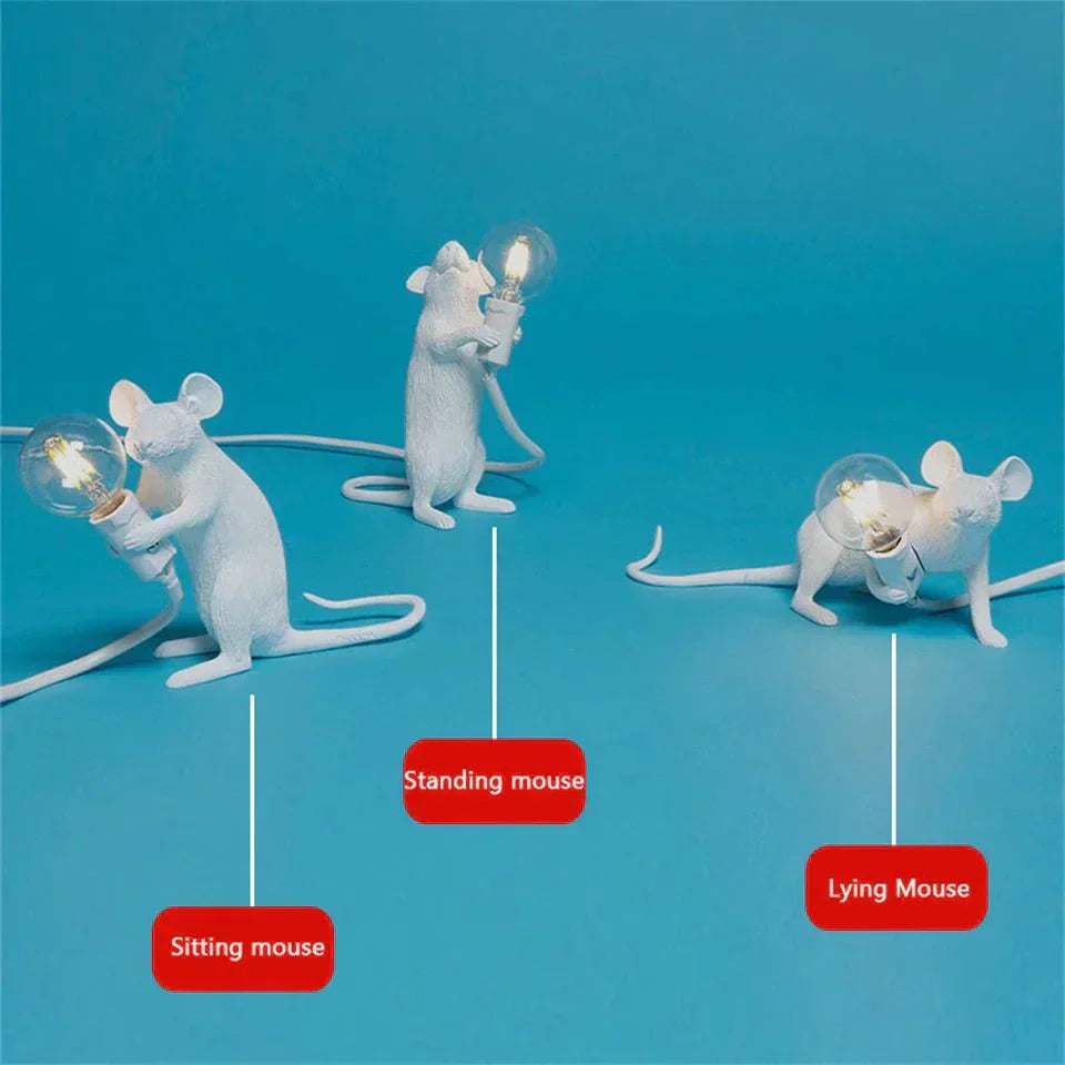 Charmante Art Deco Maus Tischlampe aus Harz, kreative LED-Beleuchtung, verspieltes Design für dekorative Akzente im Raum.