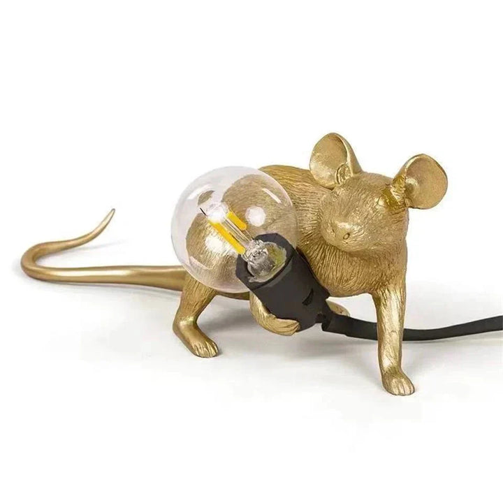 Charmante Art Deco Maus Tischlampe aus Harz, kreative LED-Beleuchtung, verspieltes Design für dekorative Akzente im Raum.