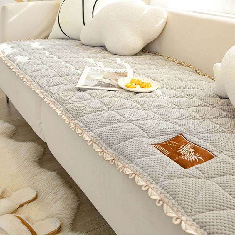 Washable chenille sofa cover, bread shaped, non-slip for pet friendly home decor.