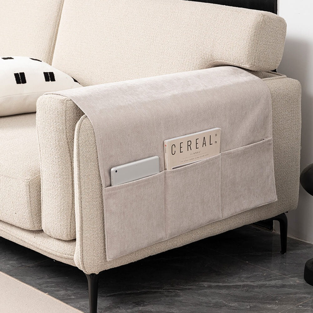 Chenille sofa armrest cover, unisex, with 6 storage pockets for remote & magazines, non-slip home decor