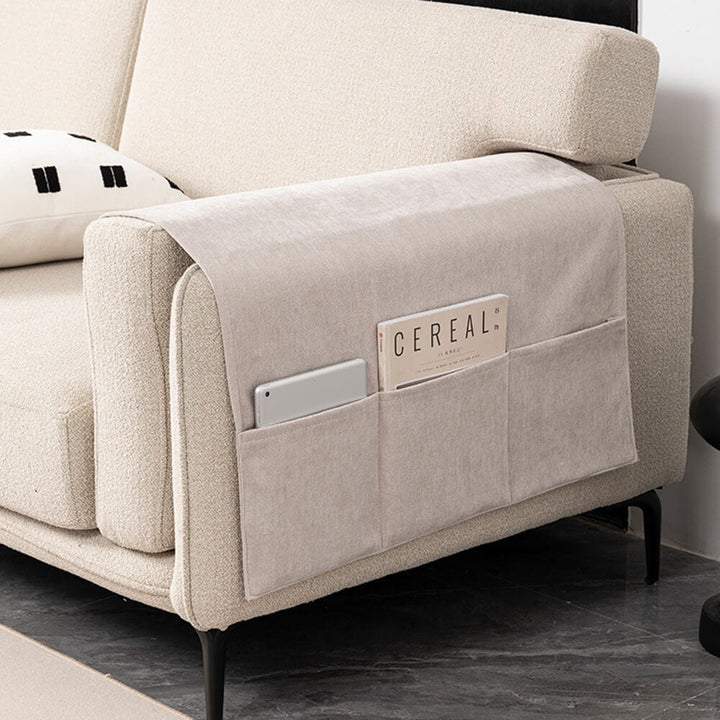 Chenille sofa armrest cover, unisex, with 6 storage pockets for remote & magazines, non-slip home decor