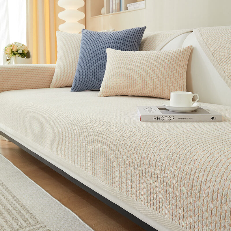 Elegant wheat ear chenille sofa cover, protects furniture and enhances home decor