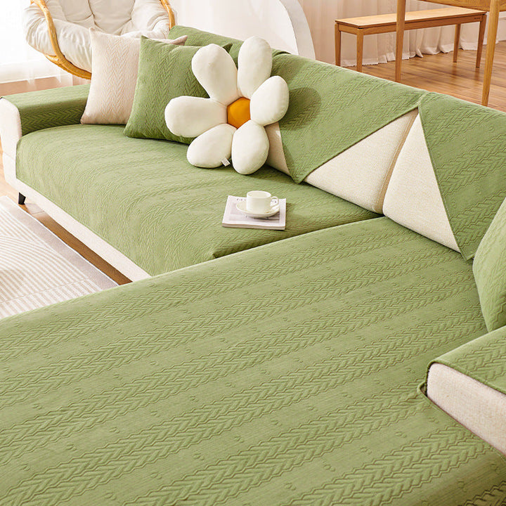 Chenille wheat ear printed non-slip sofa cover, pet friendly furniture protection