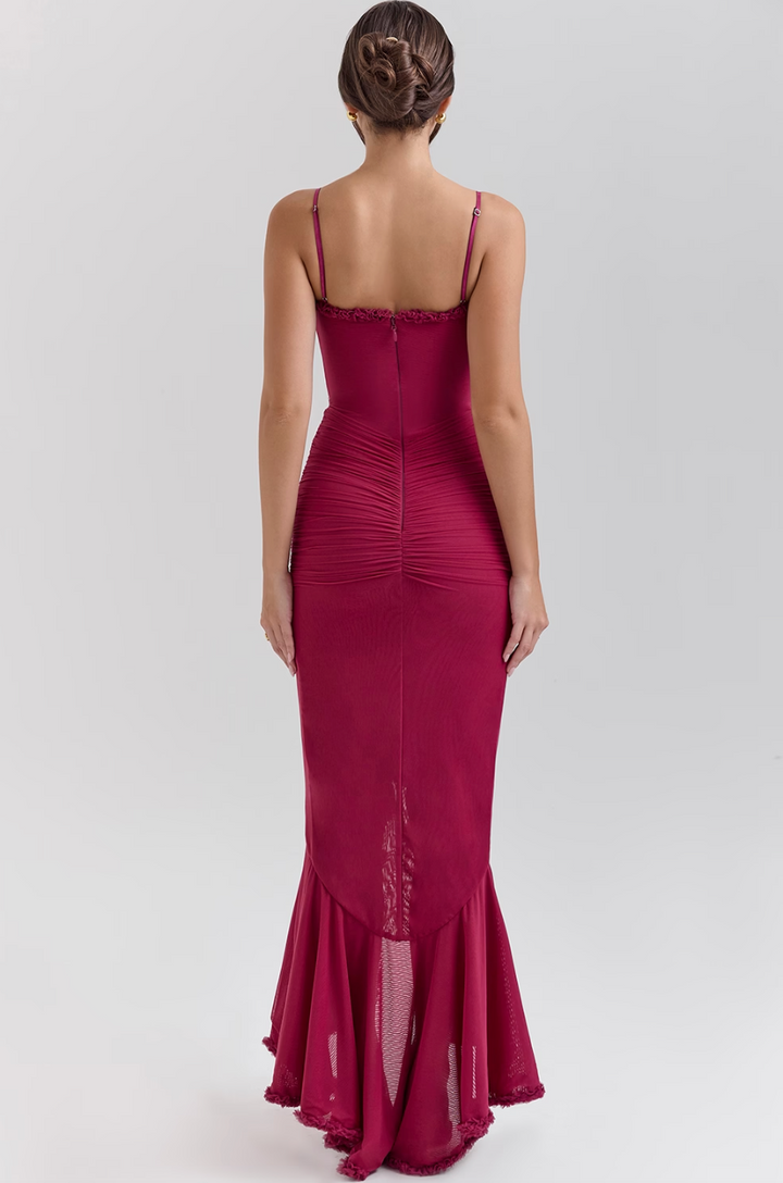 Summer party elegant ruffle maxi dress. Women's formal wear, perfect as a wedding guest or evening dress.