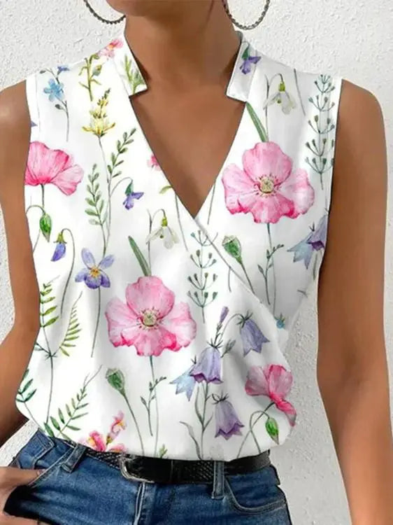 Casual to smart casual women's sleeveless V-neck wrap top, a versatile addition to any wardrobe.