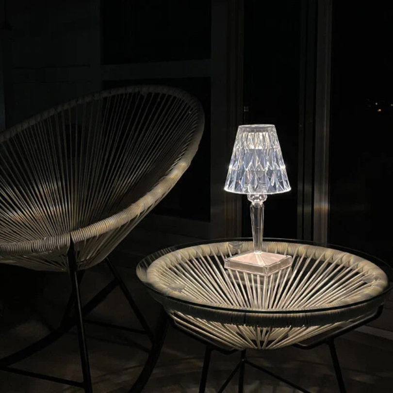 Luxury CrystalLuxe table lamp, providing a chic focal point & ambient light.
