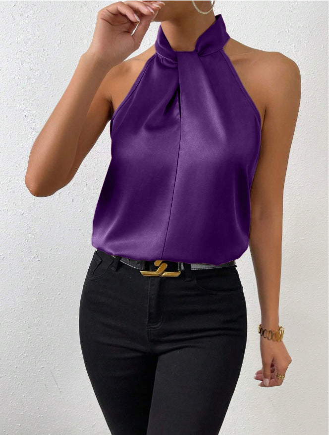 Flattering sleeveless knot neck top for women, a chic and versatile summer blouse.