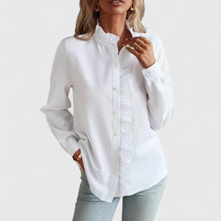 Comfortable loose-fit long sleeve women's blouse. A versatile top for casual elegance or chic everyday fashion.
