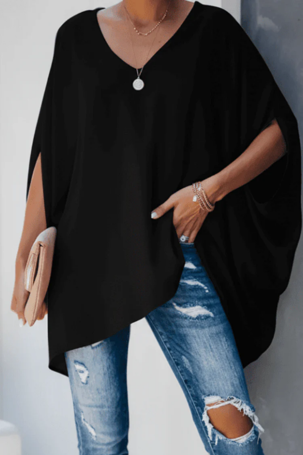 Lightweight black pleated V-neck blouse for women, ideal for casual or office spring style.