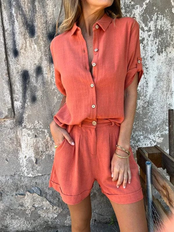 Vibrant women's two-piece summer set. Relaxed fit for versatile spring & warm weather casual fashion.