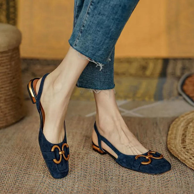 Chic women's slingback flats with ergonomic design & gold detail for all-day comfort and versatile wear.