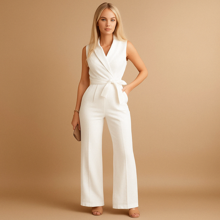 Elegant women's wrap jumpsuit with wide legs, perfect for occasion wear.