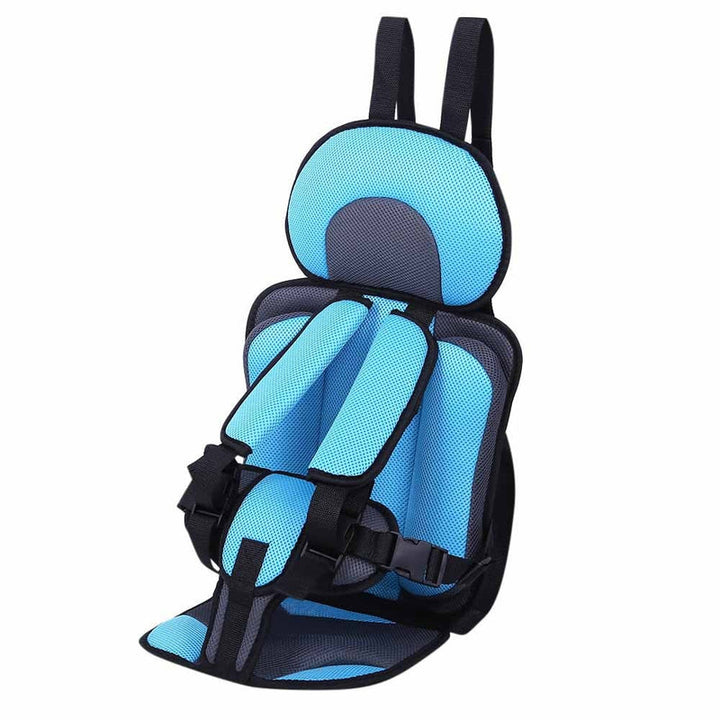 Front view of children's adjustable car seat booster, designed for infant and toddler vehicle safety.