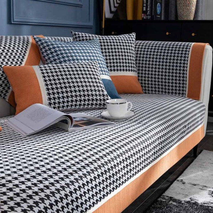 New4 sofa protector, classic chenille houndstooth design, machine washable and suitable for pets