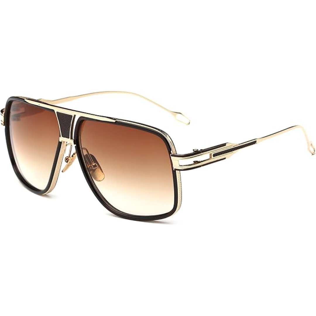 Designer men's aviator sunglasses, classic eyewear for fashion-forward UV eye protection.