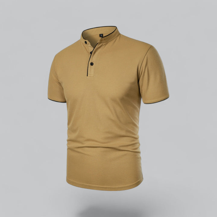 Men's everyday polo shirt, classic button collar, short sleeves, easy casual style.