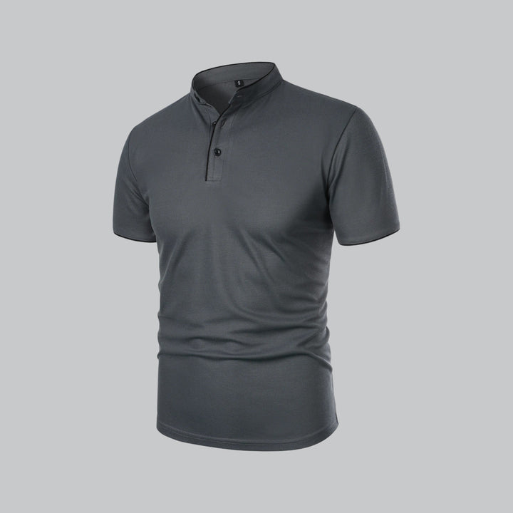 Everyday essential men's polo shirt, button collar, short sleeve design.